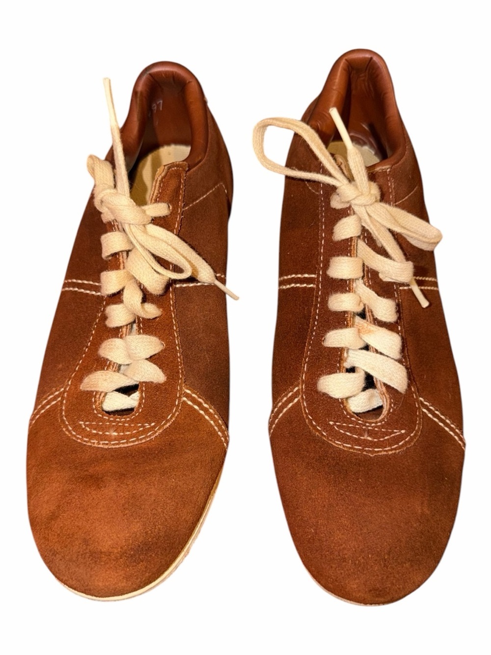 Vintage Hyde Suede Lace-Up Sneakers in Brown with Cream Laces Bowling Shoes